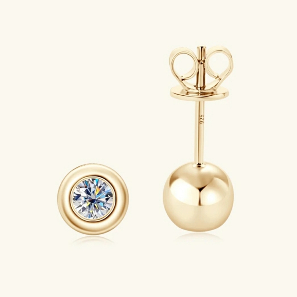 3.5MM MOISSANITE BALL SHAPED STUD EARRINGS 18k yellow gold plated over 925 SS